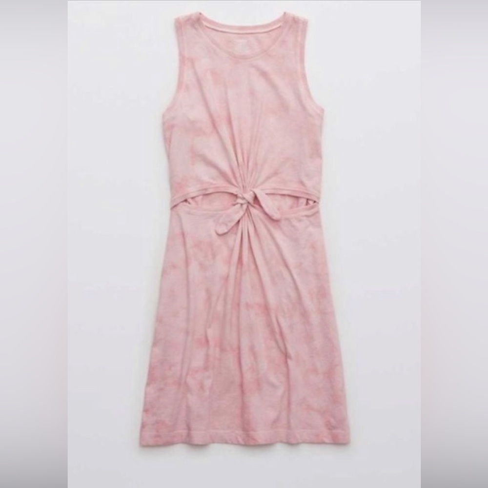 AERIE CUT OUT KNOTTED FRONT DRESS PINK TIE DYE MEDIUM